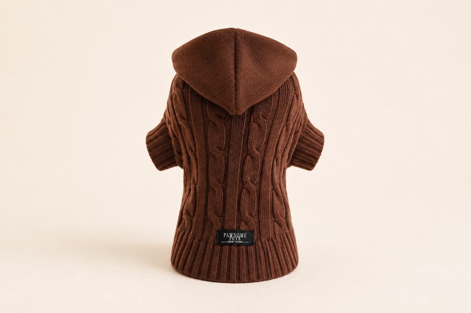 Dog & Cat Cable Knit Sweater With Hat | Brown