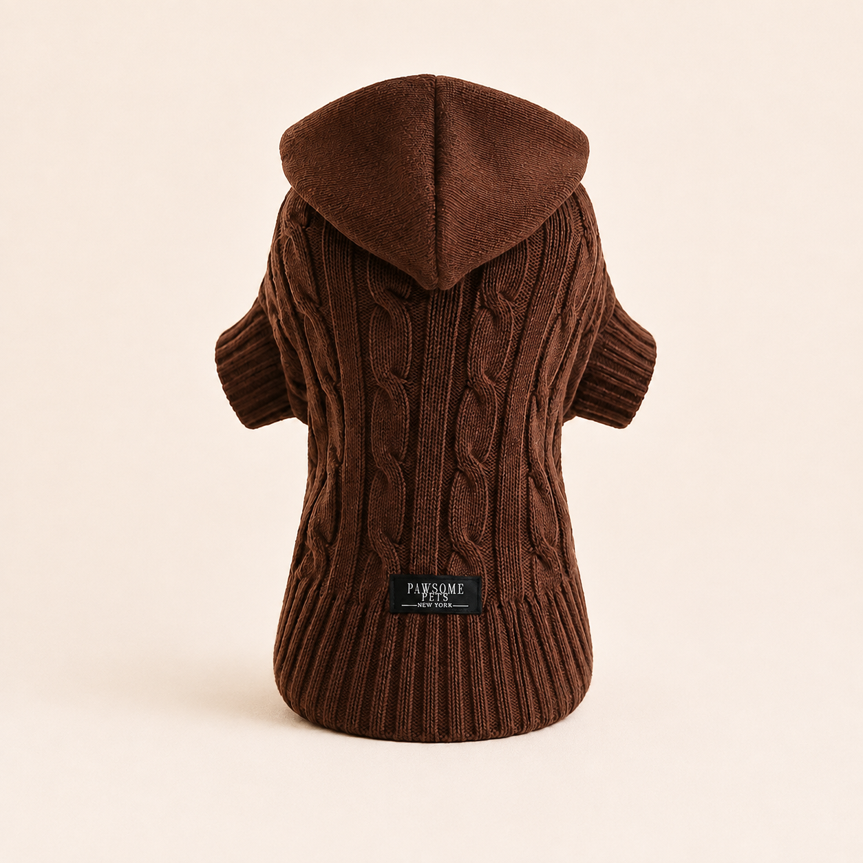 Dog & Cat Cable Knit Sweater With Hat | Brown