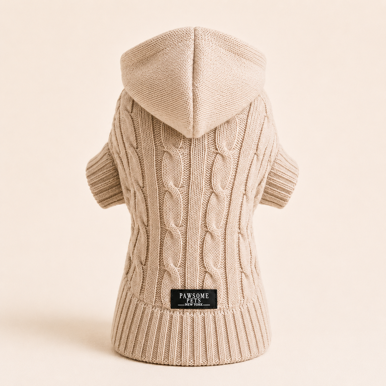 Dog & Cat Cable Knit Sweater With Hat | Beige