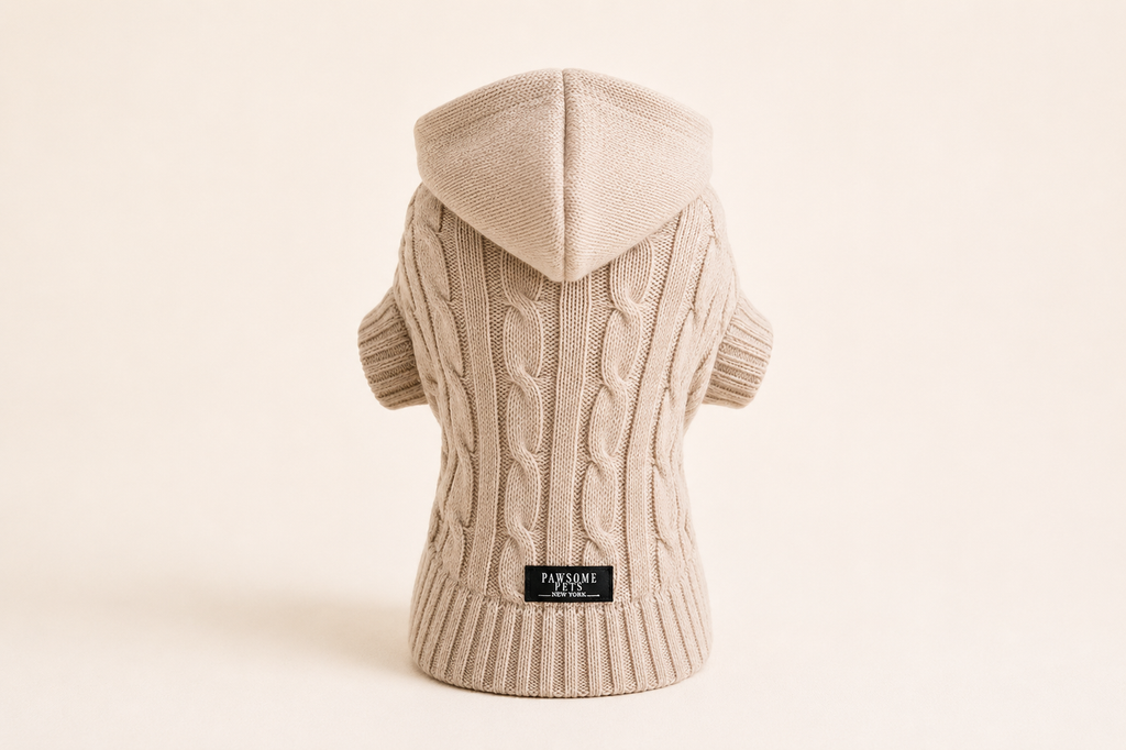 Dog & Cat Cable Knit Sweater With Hat | Beige