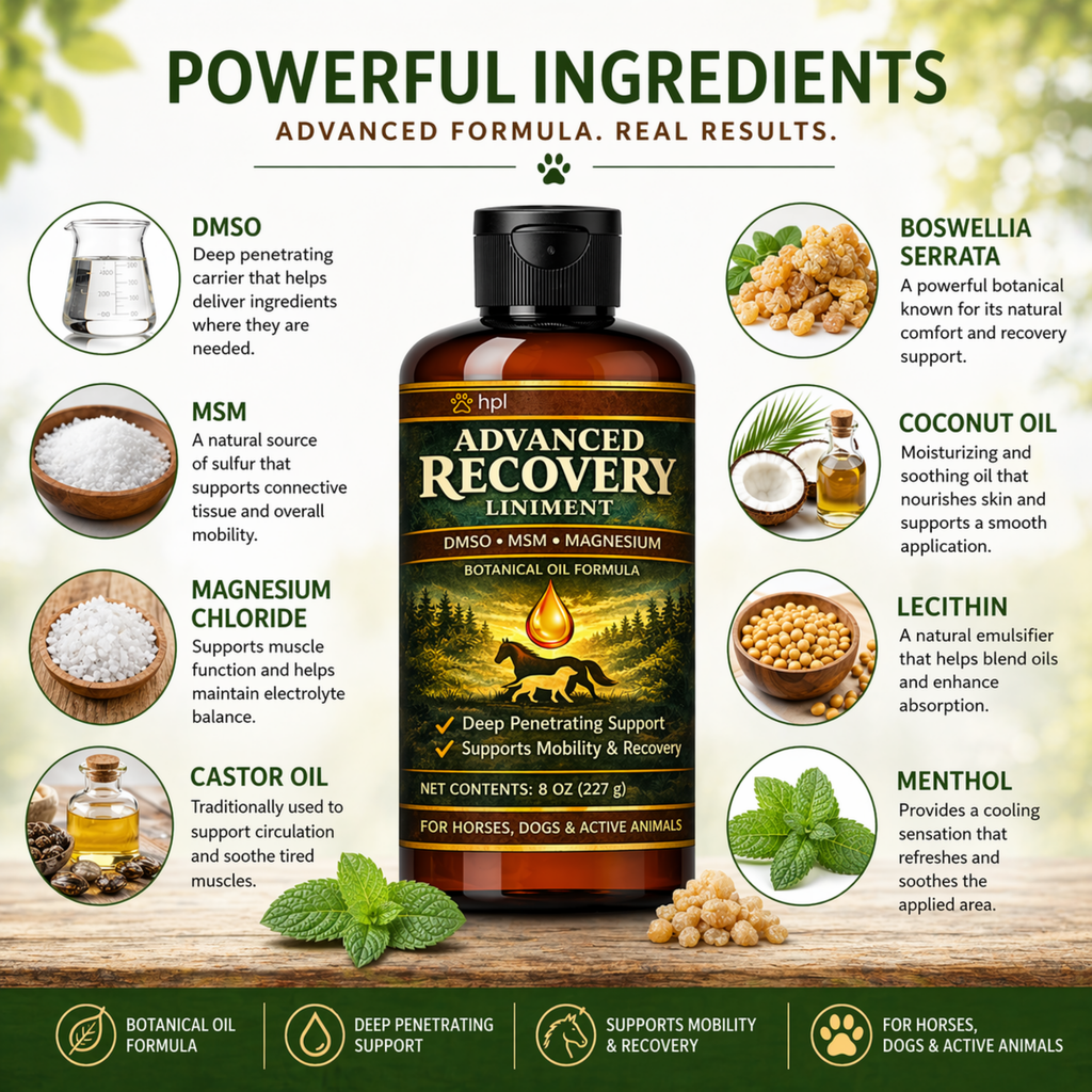 Advanced Recovery Liniment for Horses, Dogs & Active Animals | Veterinary Liniment Gel | DMSO, MSM, Magnesium & Castor Oil Liniment for Joint & Muscle Pain