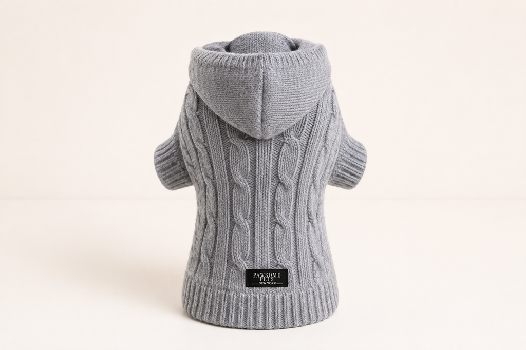 Dog & Cat Cable Knit Sweater With Hat | Grey