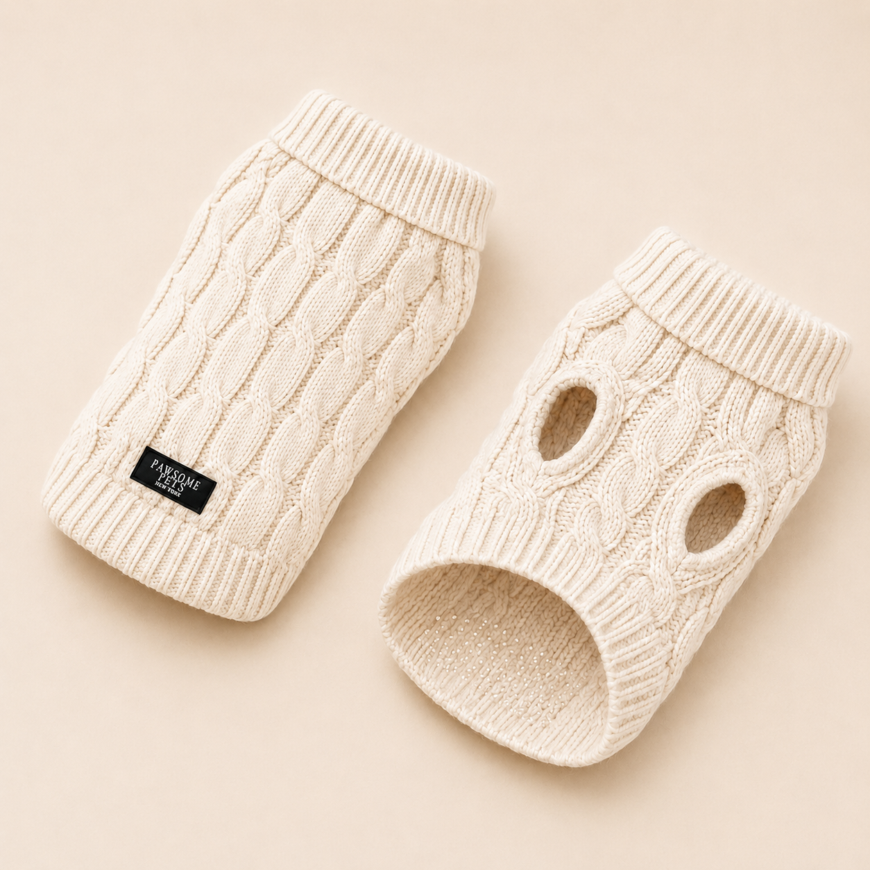 Dog & Cat Cable Knit Sweater | White