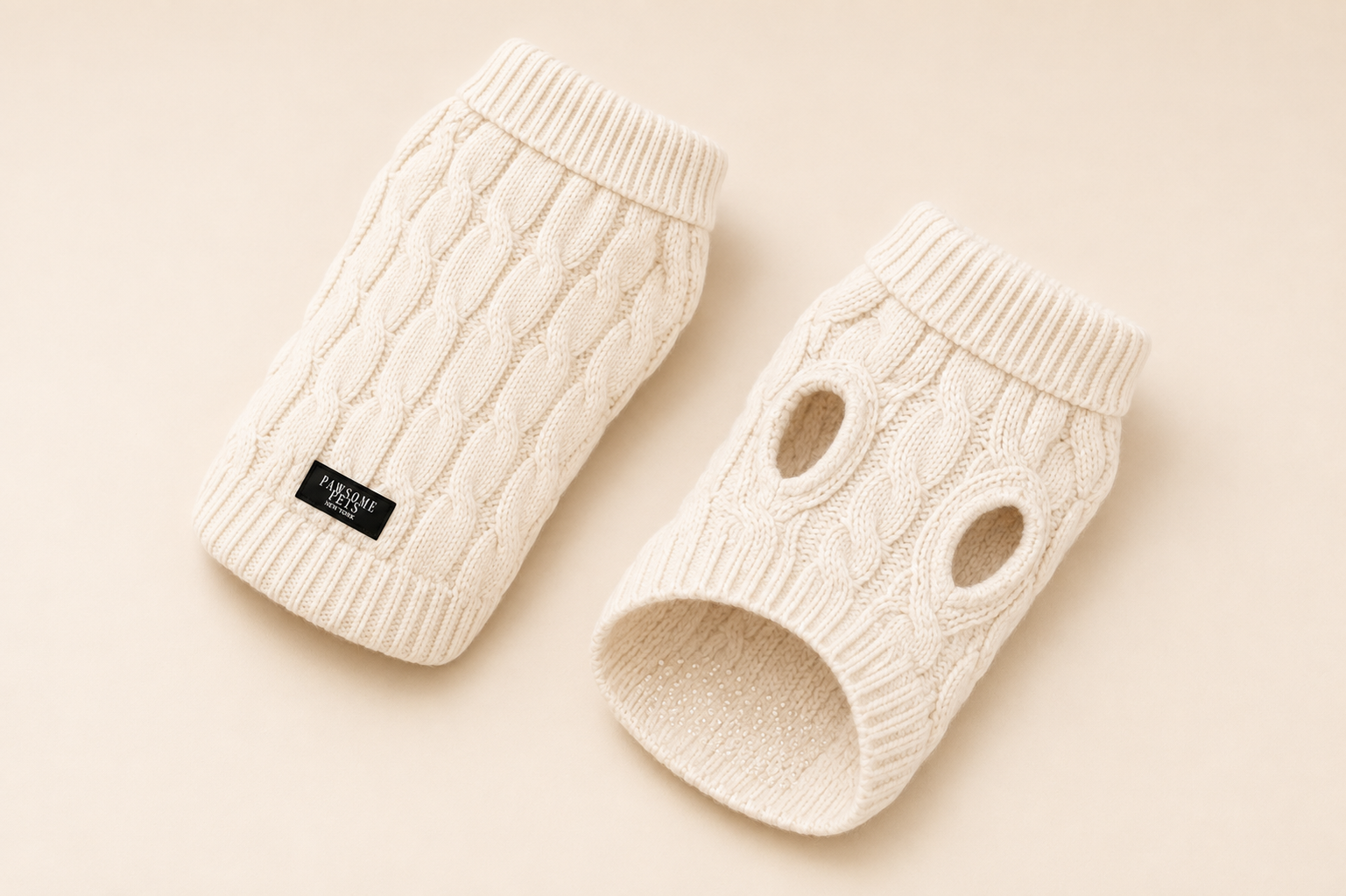 Dog & Cat Cable Knit Sweater | White