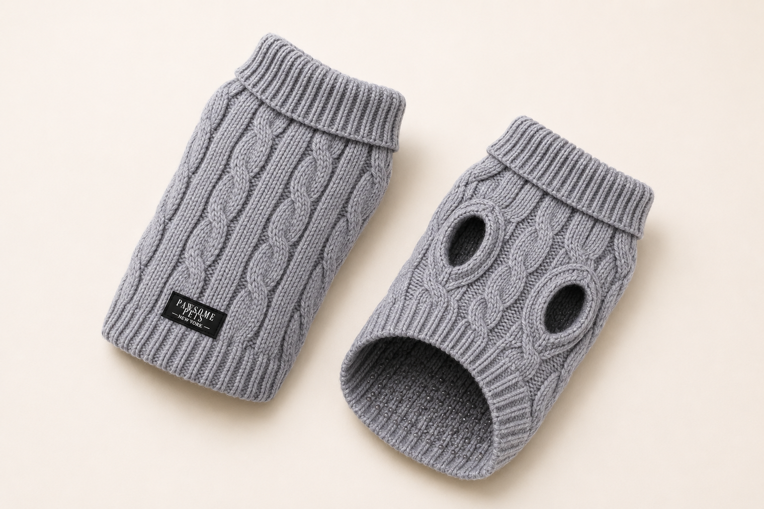 Dog & Cat Cable Knit Sweater | Grey