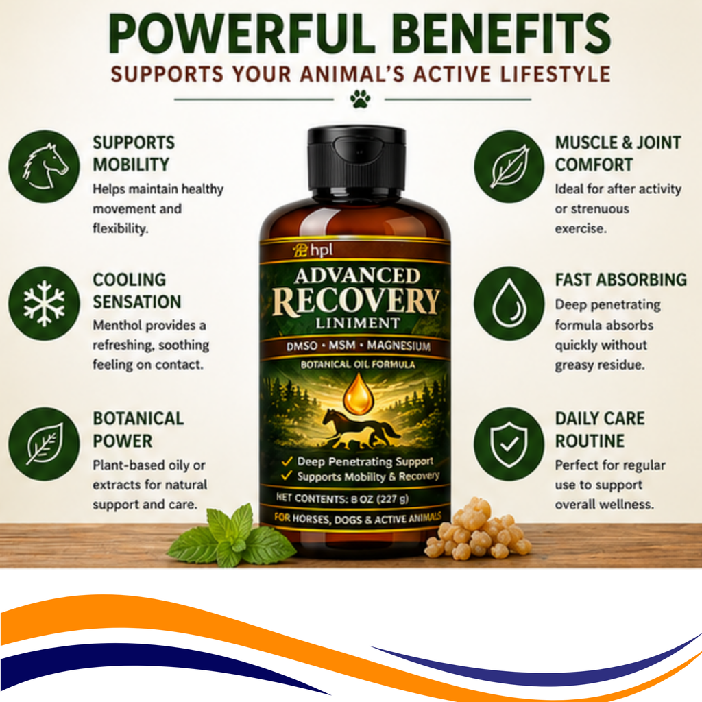 Advanced Recovery Liniment for Horses, Dogs & Active Animals | Veterinary Liniment Gel | DMSO, MSM, Magnesium & Castor Oil Liniment for Joint & Muscle Pain
