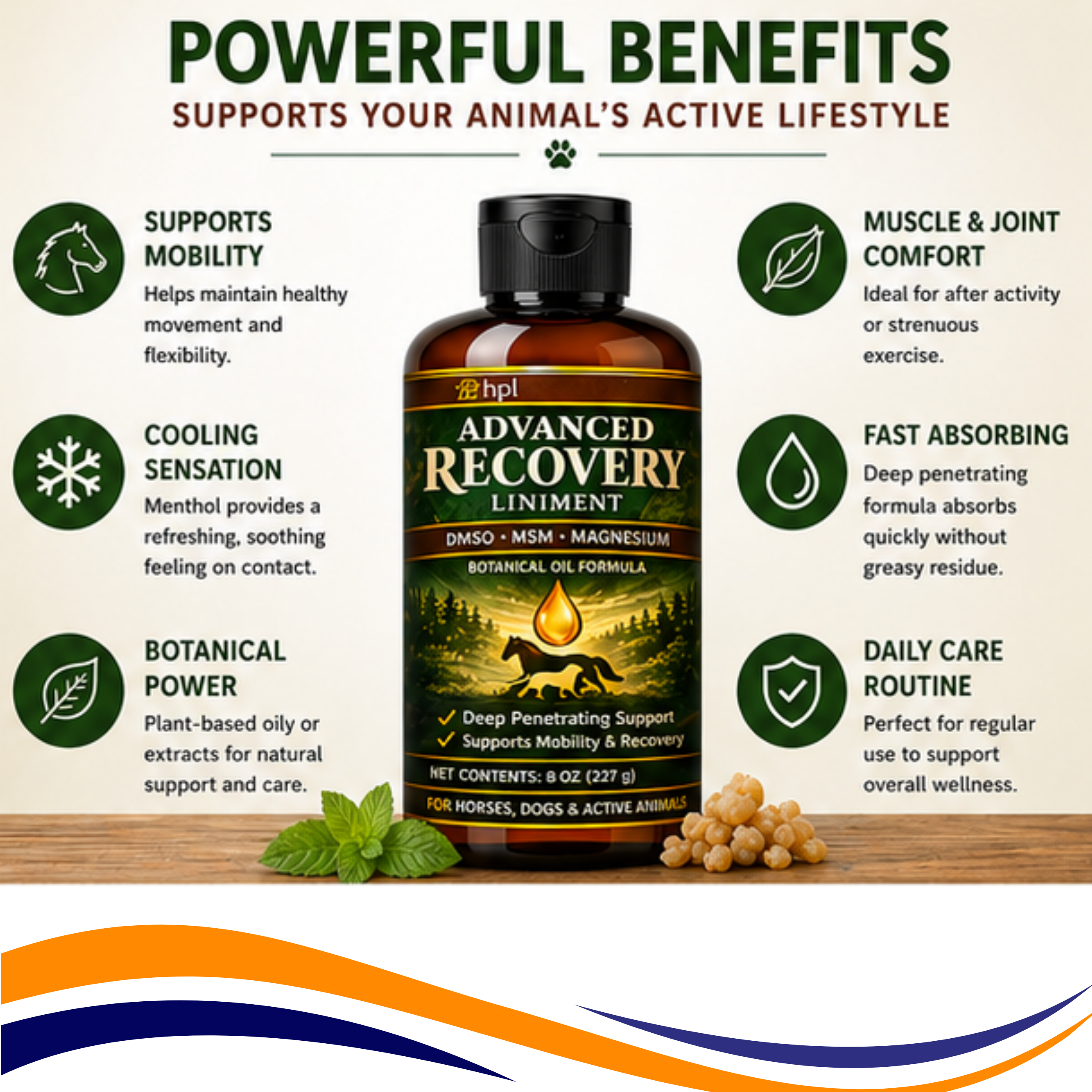 Advanced Recovery Liniment for Horses, Dogs & Active Animals | Veterinary Liniment Gel | DMSO, MSM, Magnesium & Castor Oil Liniment for Joint & Muscle Pain